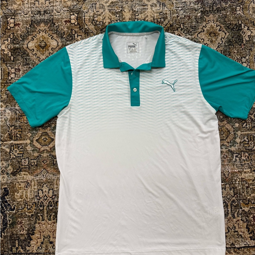 Puma Men's Teal and White Polo